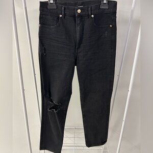 Express Women's Black Distressed Mom Jeans